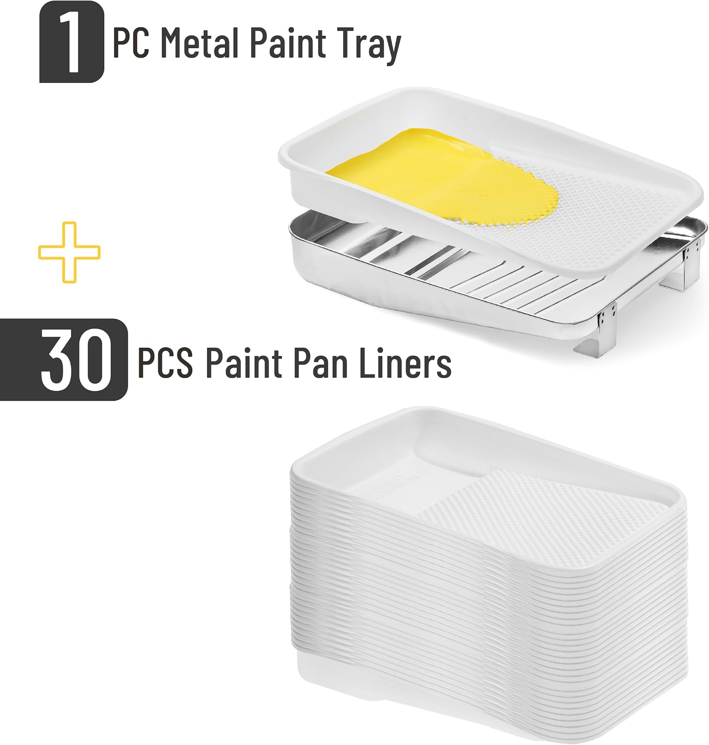 Bates- Paint Tray Liner, 9 Inch, 31 pcs, One Metal Paint Tray, 30 pcs White Plastic Paint Pan Liners - Image 2