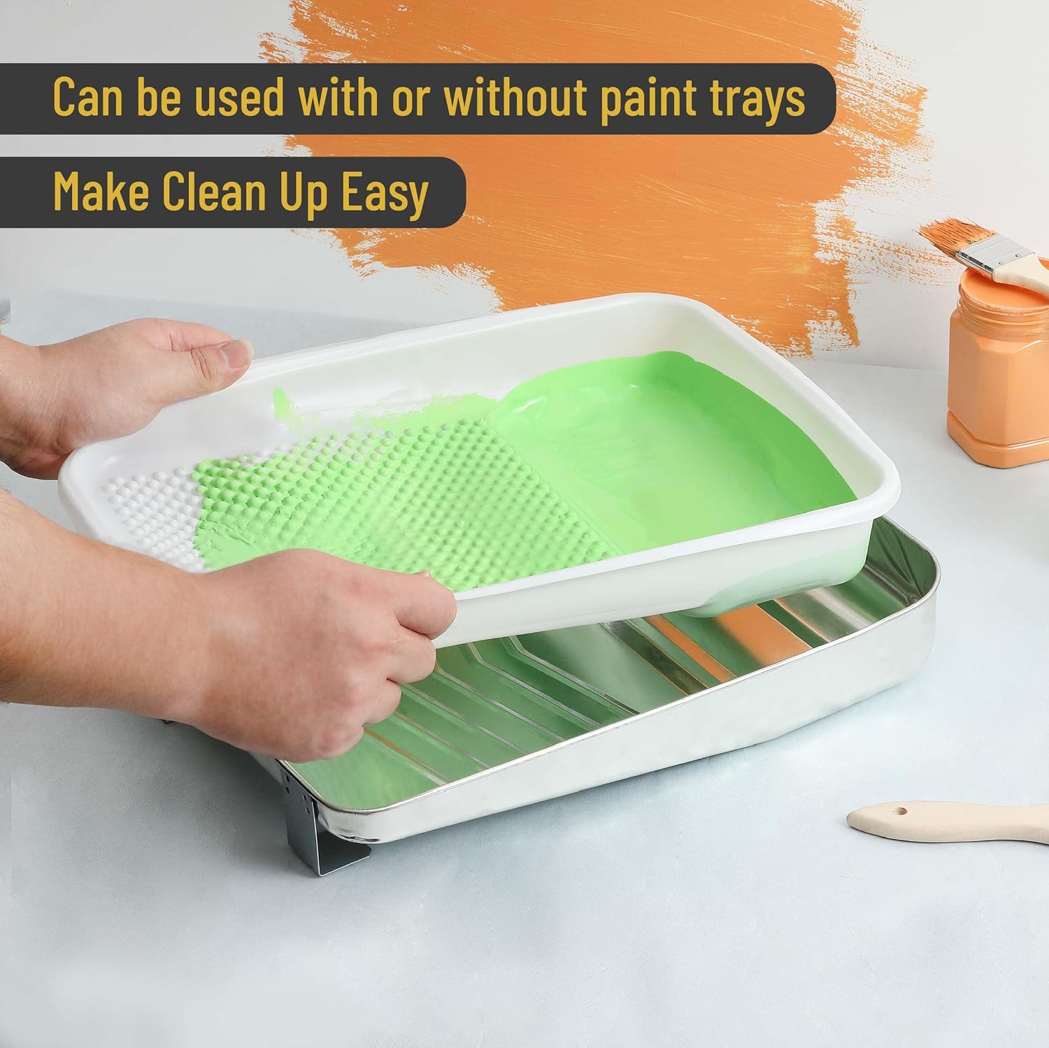 Bates- Paint Tray Liner, 9 Inch, 31 pcs, One Metal Paint Tray, 30 pcs White Plastic Paint Pan Liners - Image 6