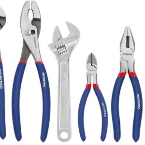 WORKPRO Large Pliers & Wrench Set 6-Piece (10" Water Pump, 10" Slip Joint, 8" Long Nose, 8" Linesman, 6" Diagonal, 8" Adjustable Wrench) for DIY & Home Use, W001329A
